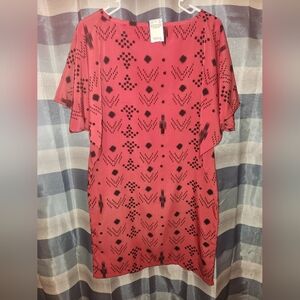 OS (S) VNTG Sarah Bibb Folly Red Dress,Handmade, One Of A Kind, Western,Boho,Geo